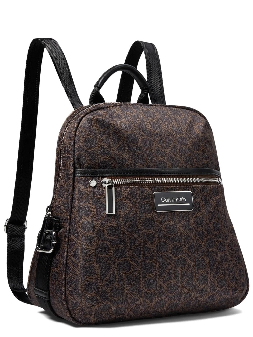 Calvin Klein Brown Monogram Womwns  Canvas Backpack with Black Trim Nwt